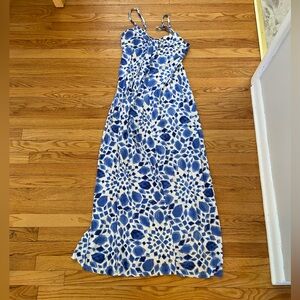 Merona White Blue tiles maxi dress S